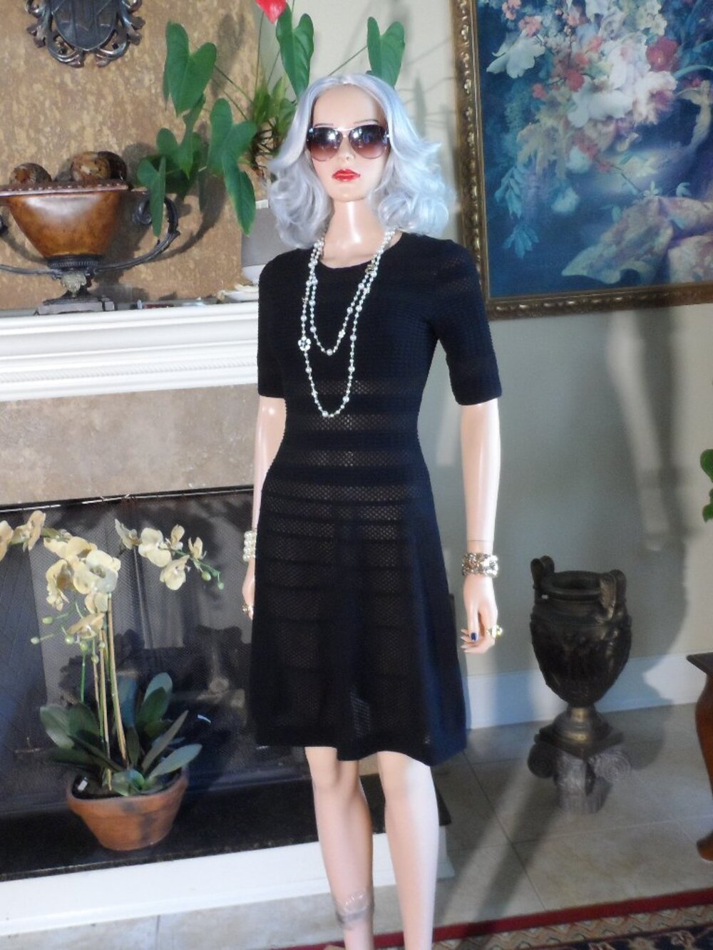 Missoni Black Textured Openwork Knit Fit & Flare Dress Size Small